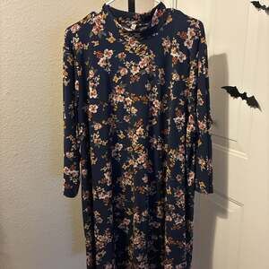 Lily White Blue Floral Mock Neck Dress 1X